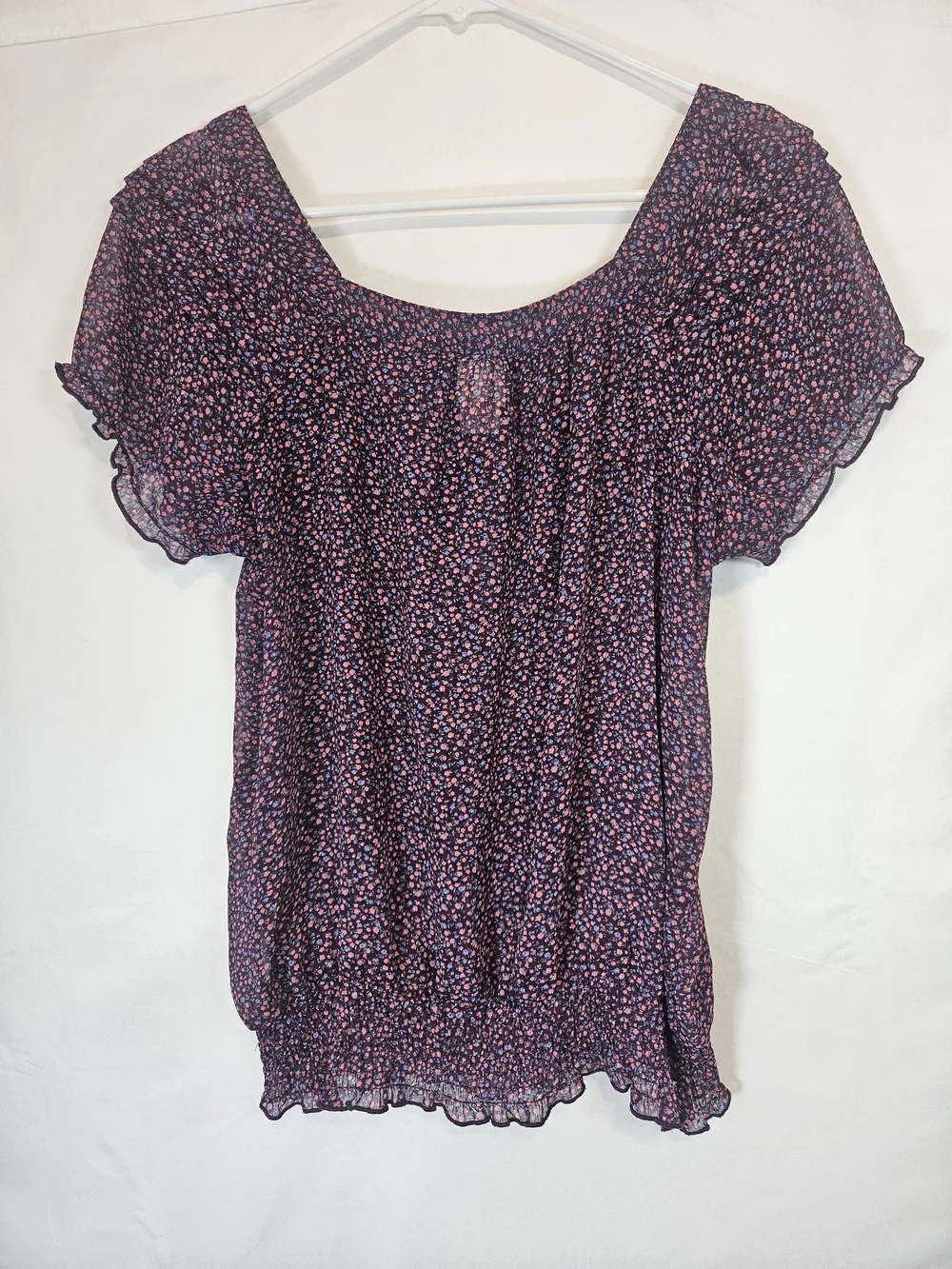 Mossimo Supply Co. Purple and Pink Floral Puff Sleeve Blouse